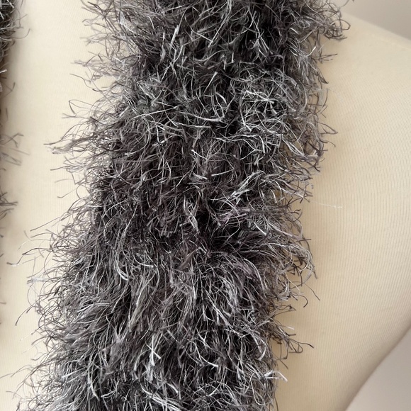 Handmade Gray and White Fluffy, Frill Scarf 49" Long - Picture 3 of 5